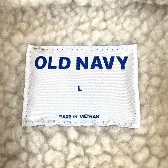 Old Navy Sherpa Lined Faux Suede Vest Womens Size L Cream Camel Brown Jacket - Picture 8 of 16